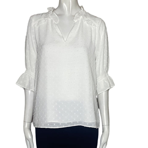 Blusa CeCe Ruchas Cuello V Blanco-Talla S