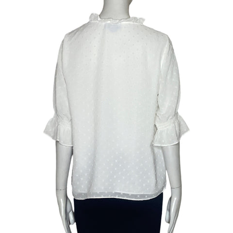 Blusa CeCe Ruchas Cuello V Blanco-Talla S