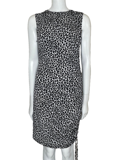 Vestido Michael Kors Animal Print Drapeado Blanco-Talla M