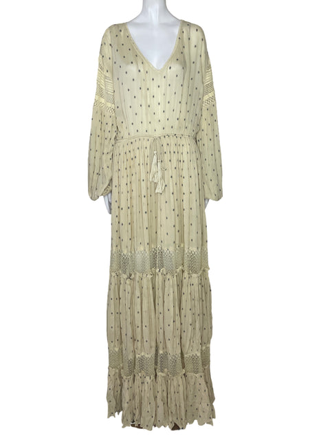 Vestido Free People Lunares Mangas Beige-Talla L