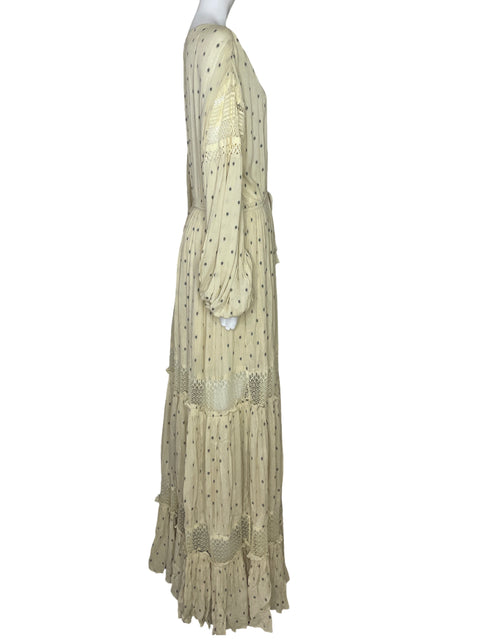 Vestido Free People Lunares Mangas Beige-Talla L