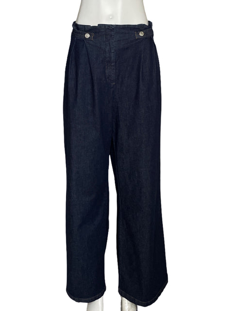 Pantalón Zara Wide Leg Botones Azul - Talla L