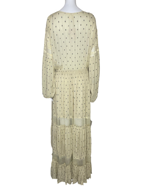 Vestido Free People Lunares Mangas Beige-Talla L