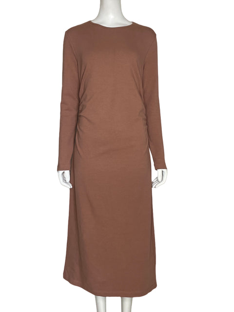 Vestido Zara Maxi Drapeado Mangas Largas Rosado - Talla L