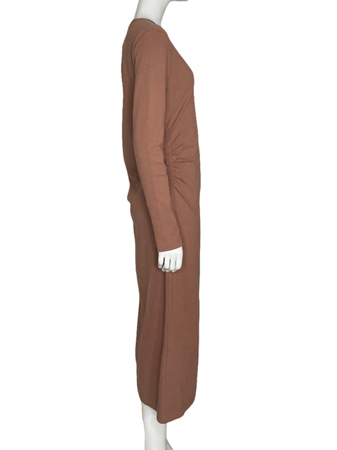 Vestido Zara Maxi Drapeado Mangas Largas Rosado - Talla L