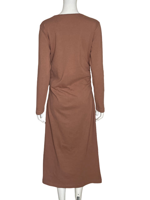 Vestido Zara Maxi Drapeado Mangas Largas Rosado - Talla L