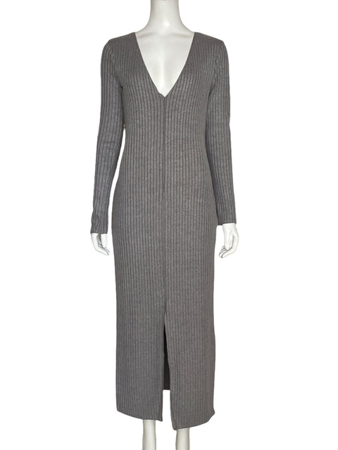 Vestido Zara Maxi Acanalado Gris - Talla L