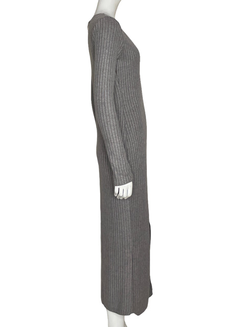 Vestido Zara Maxi Acanalado Gris - Talla L