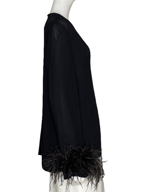 Blusa Zara Mangas Largas Plumas Negro - Talla XL