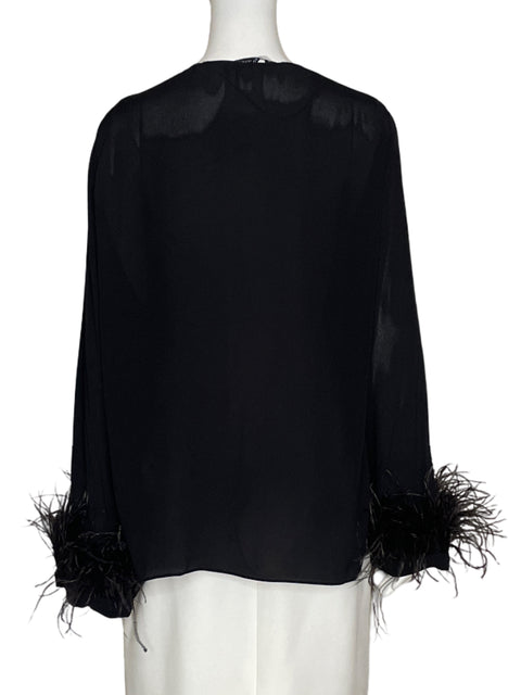 Blusa Zara Mangas Largas Plumas Negro - Talla XL