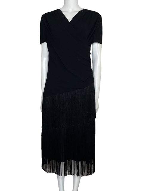 Vestido Ralph Lauren Midi Flecos Negro-Talla 12