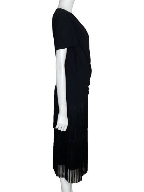 Vestido Ralph Lauren Midi Flecos Negro-Talla 12