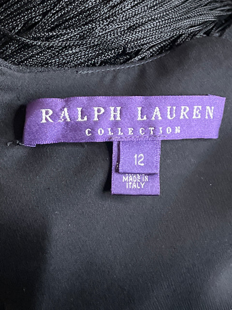 Vestido Ralph Lauren Midi Flecos Negro-Talla 12