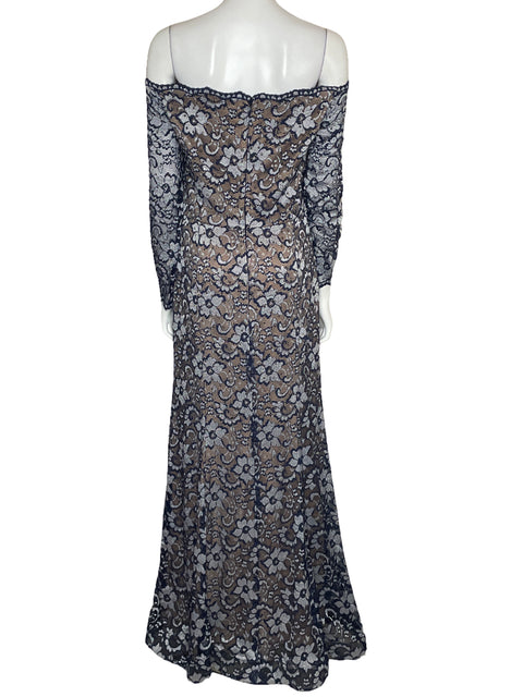 Vestido Xscape Maxi Encaje Piedras Azul-Talla 14