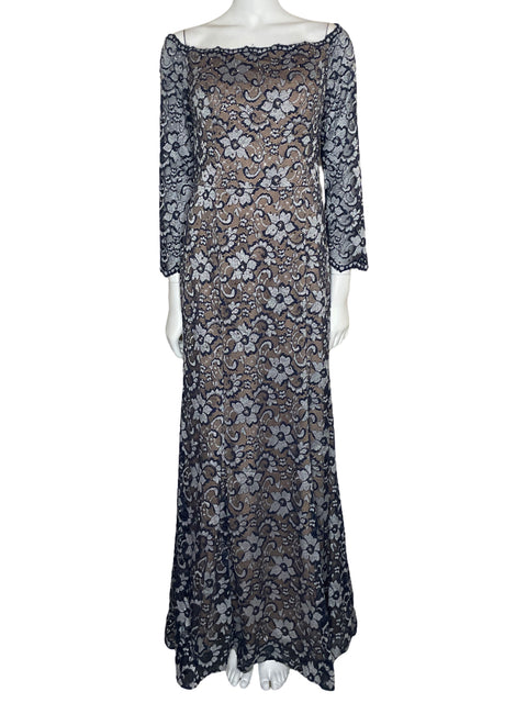 Vestido Xscape Maxi Encaje Piedras Azul-Talla 14