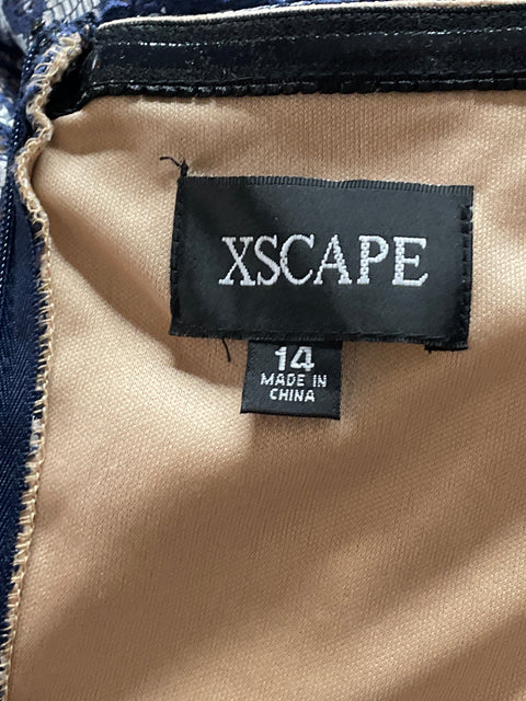 Vestido Xscape Maxi Encaje Piedras Azul-Talla 14