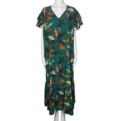 Vestido Pitahaya Mangas Vuelos Verde-Talla XXL
