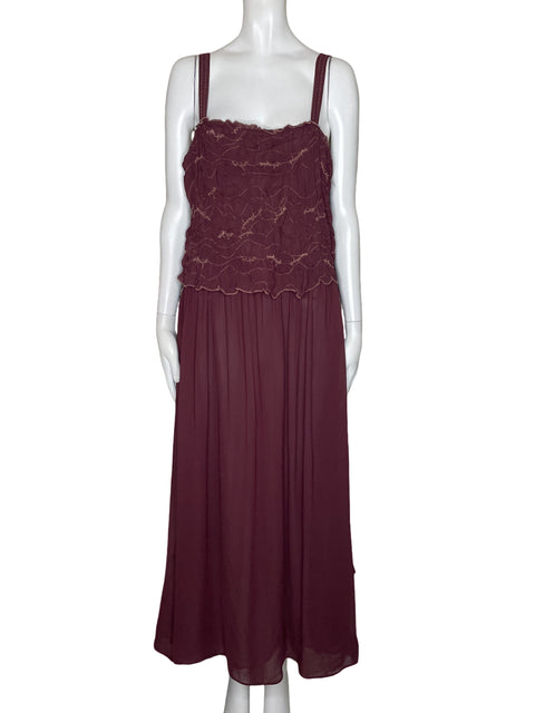 Vestido Zara Flores Maxi Rojo Vino - Talla M