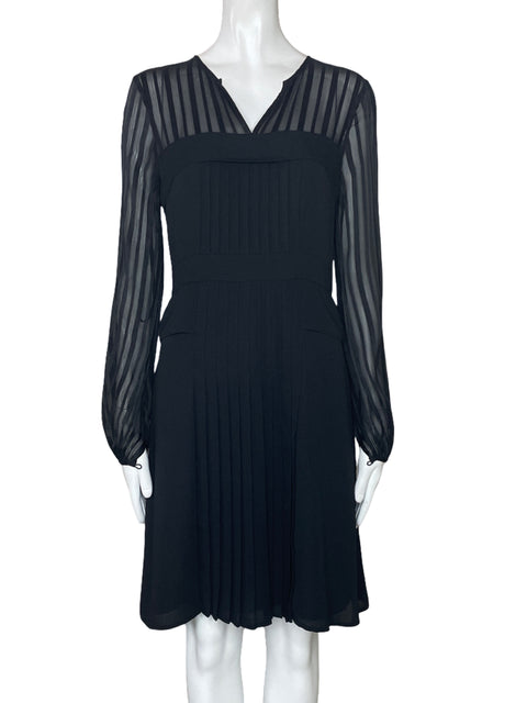 Vestido BCBG Pliegues Mangas Negro-Talla 4