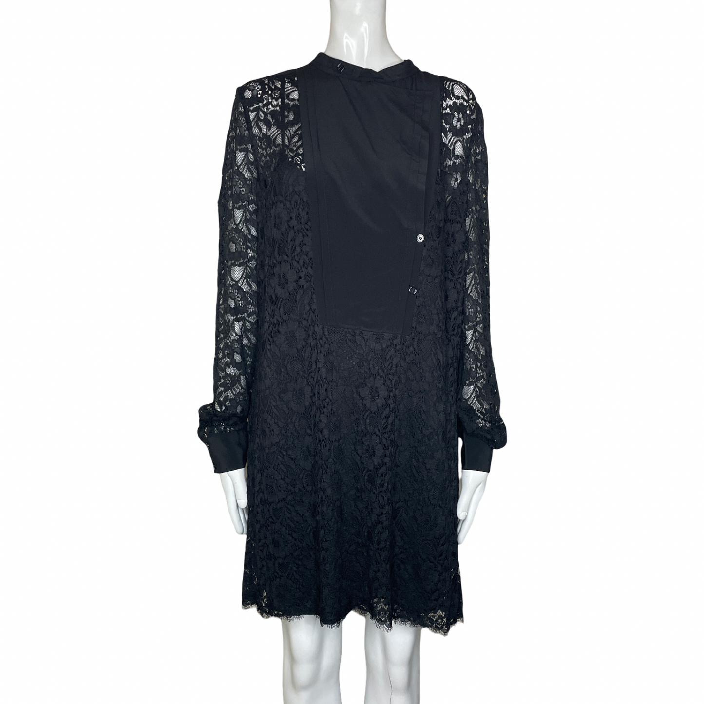 Vestido BCBGMAXAZRIA Encaje Botones Negro - Talla S