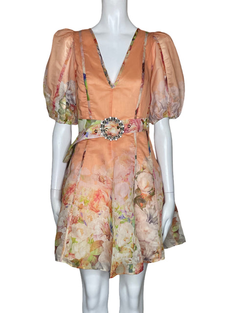 Vestido Latiste Mangas Puff Estampado Naranja - Talla S