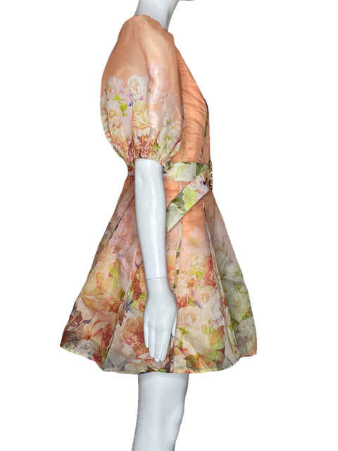 Vestido Latiste Mangas Puff Estampado Naranja - Talla S