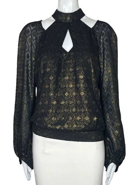 Blusa Karen Millen Metalizado Mangas Negro-Talla 6