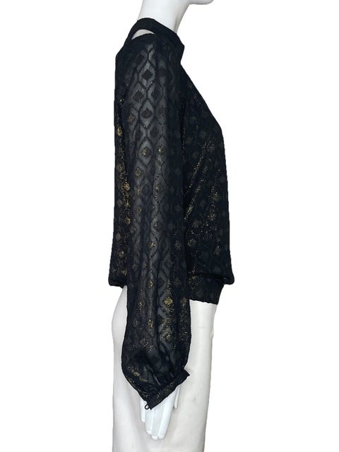 Blusa Karen Millen Metalizado Mangas Negro-Talla 6