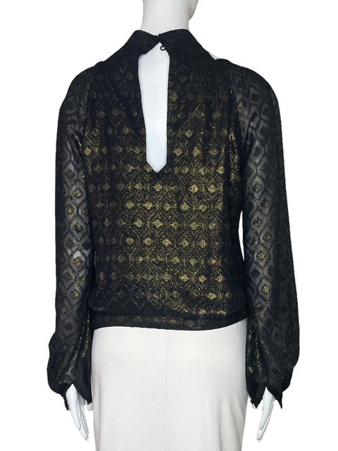 Blusa Karen Millen Metalizado Mangas Negro-Talla 6