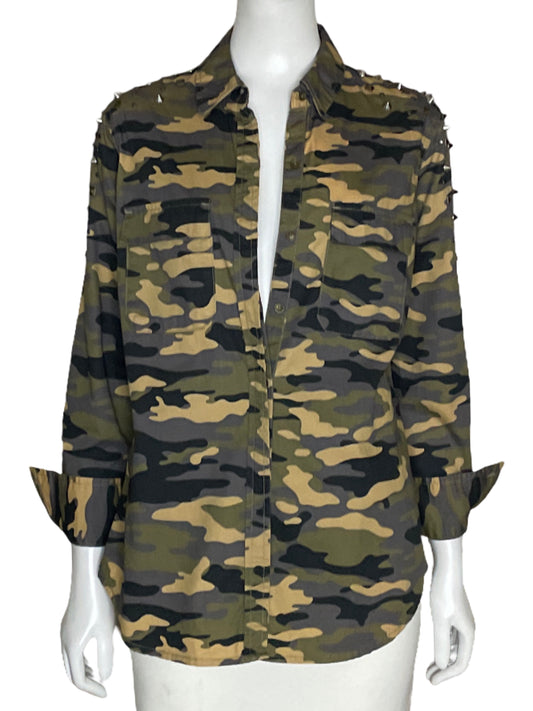 Camisa TrueReligion Camiflada Tachas Verde-Talla S
