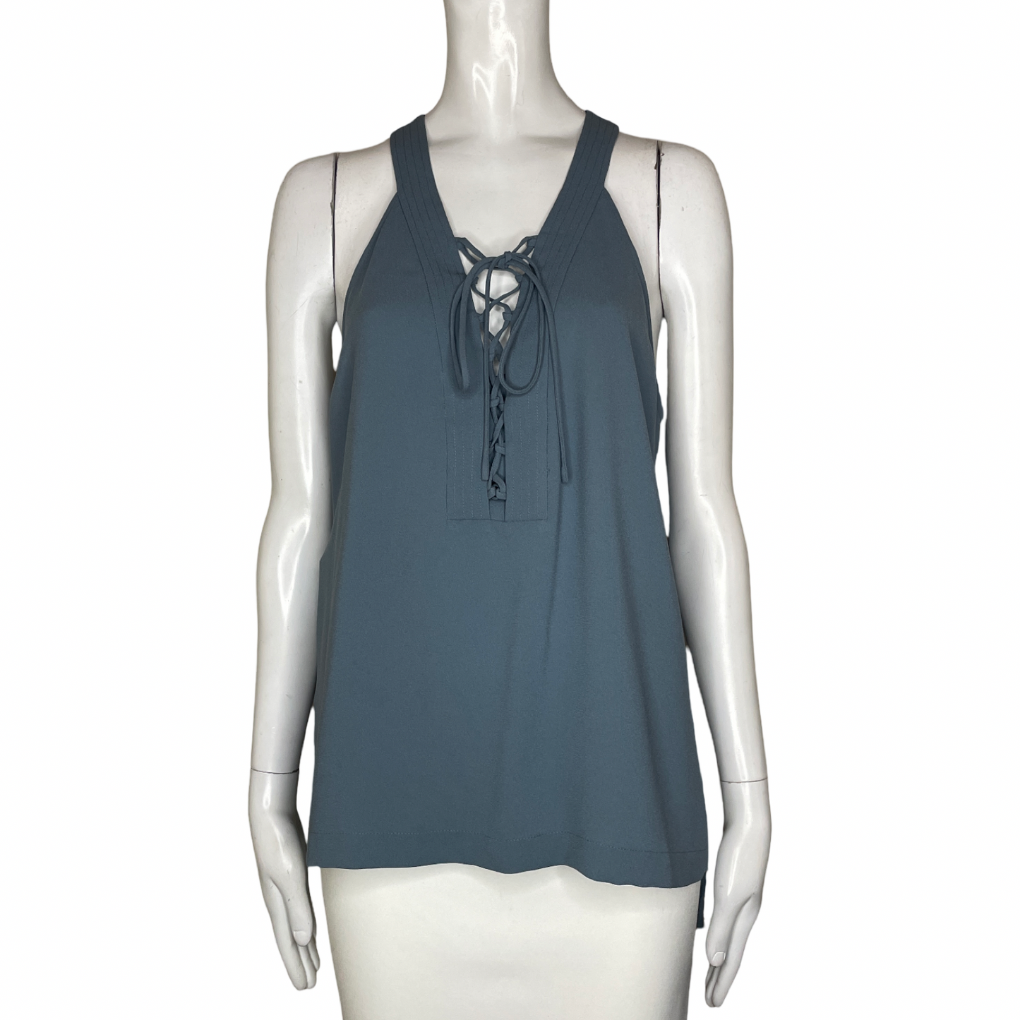 Blusa BCBGMAXAZRIA Cuello V Cordones Azul - Talla S