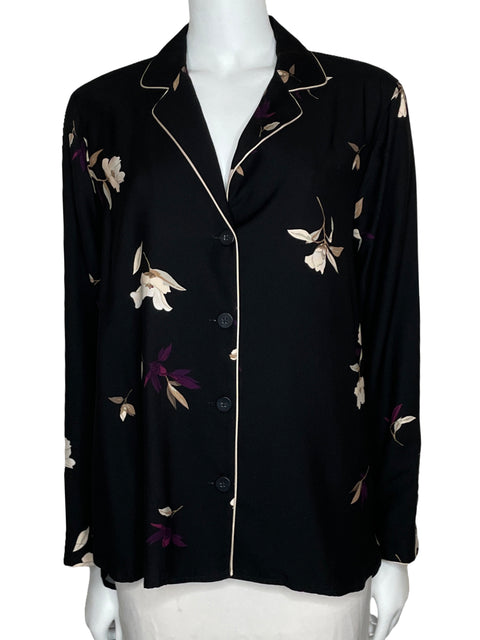 Camisa Massimo Dutti Solapa Floral Negro-Talla L
