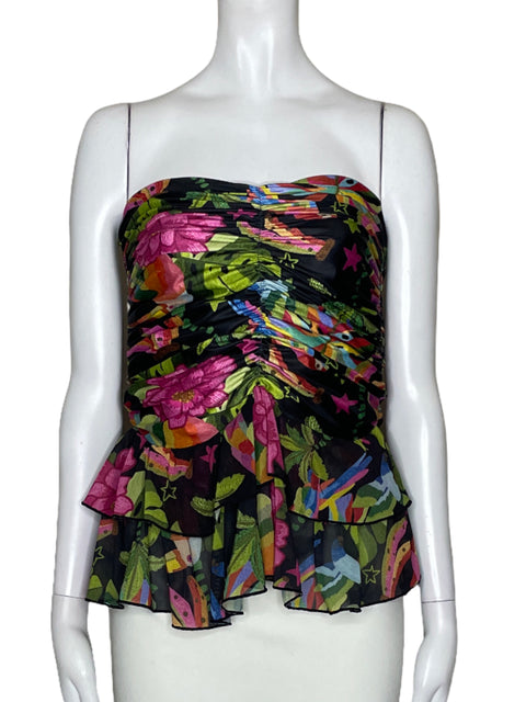 Top Mercedes Campuzano Flores Negro - Talla S