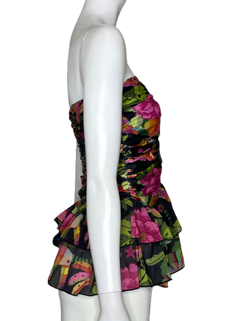 Top Mercedes Campuzano Flores Negro - Talla S