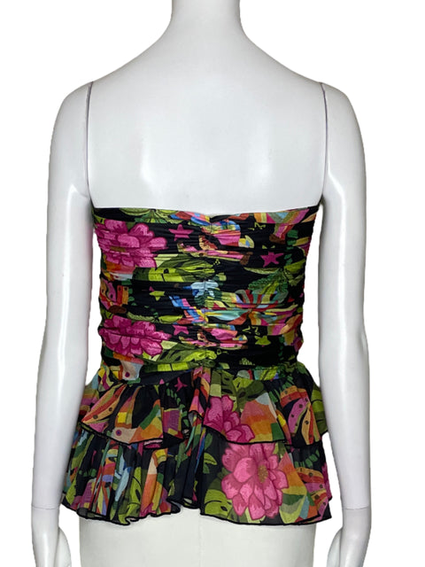 Top Mercedes Campuzano Flores Negro - Talla S
