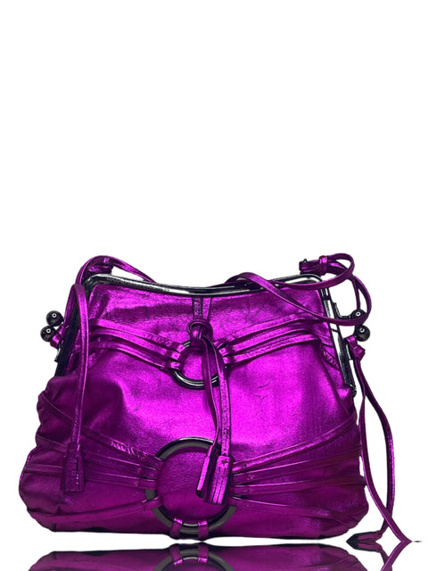 Bolso Maxazriaco Colecction Metalizado Tiras Rosado-Talla S