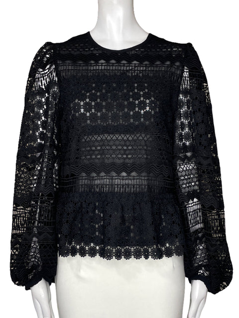 Blusa Express Mangas Larga Encaje Negro - Talla S