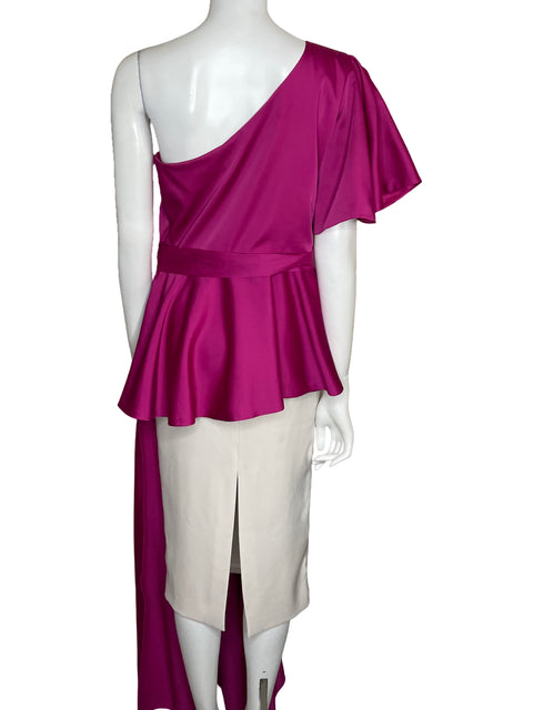 Blusa Johanna Maldonado One Shoulder Satinada Rosado-Talla XL