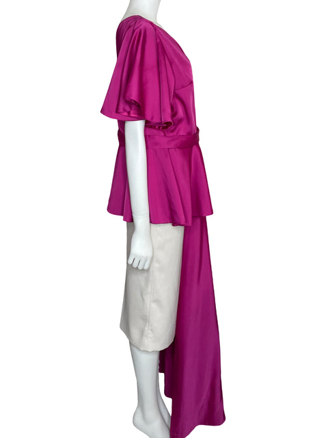 Blusa Johanna Maldonado One Shoulder Satinada Rosado-Talla XL