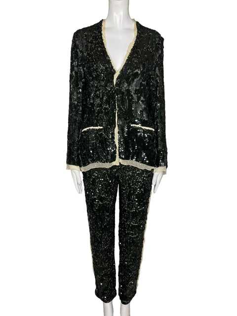 Set Zara Blazer + Pantalón Lentejuelas Verde - Talla XS