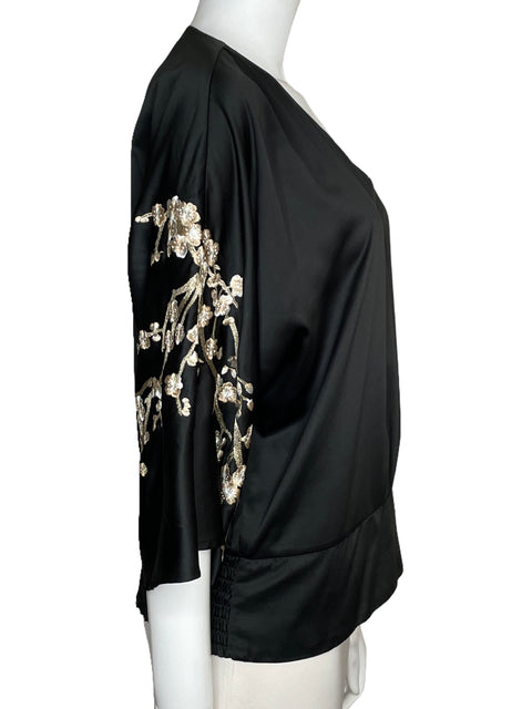 Blusa New York & Company Satinada Bordada Negro-Talla M