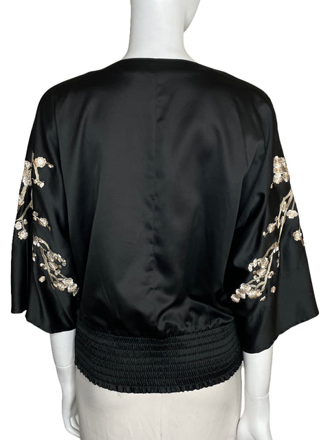 Blusa New York & Company Satinada Bordada Negro-Talla M