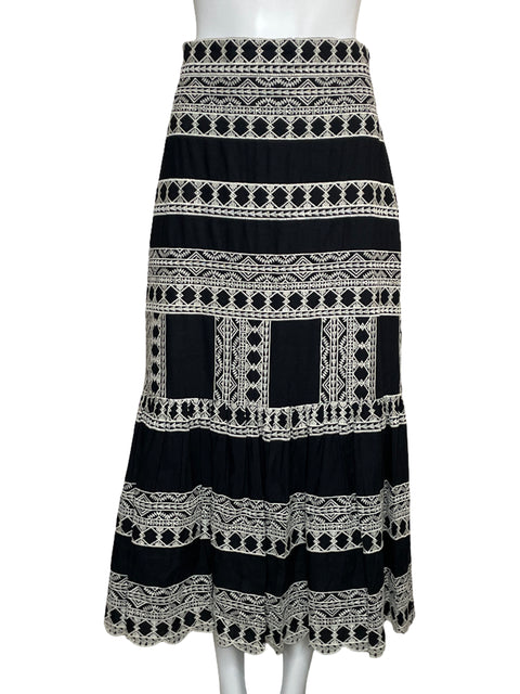 Falda Zara Bordada Midi Negro-Talla M