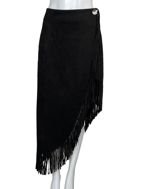 Falda Zara Asimétrica Flecos Negro-Talla M