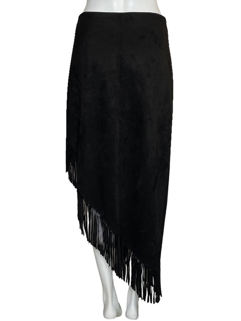 Falda Zara Asimétrica Flecos Negro-Talla M