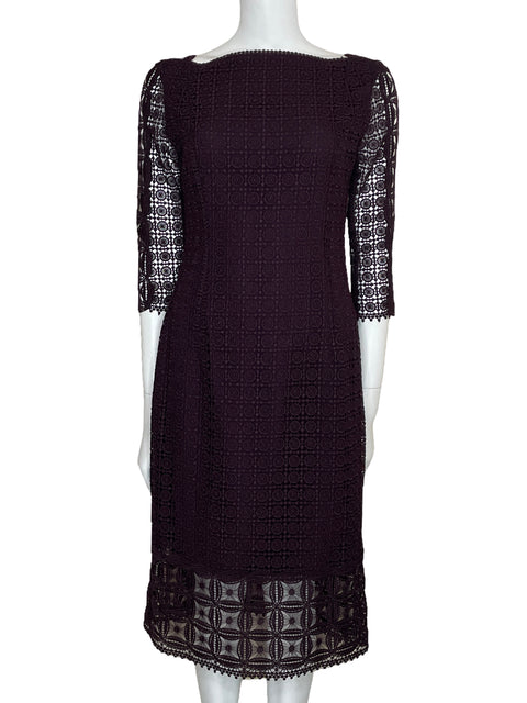 Vestido Massimo Dutti Midi Encaje Morado-Talla 8