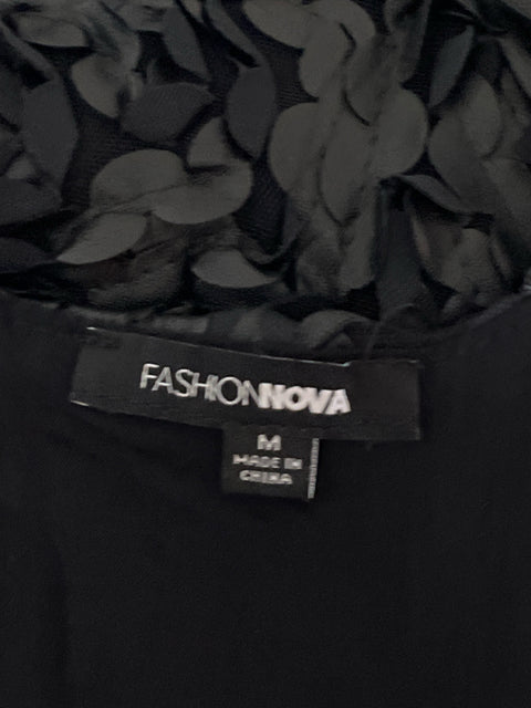 Vestido FashionNova Textura Floral Negro-Talla M