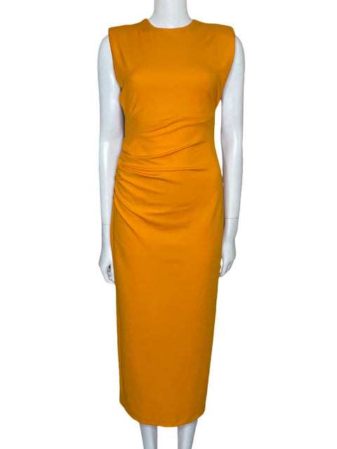 Vestido Zara Midi Drapeado Naranja-Talla S