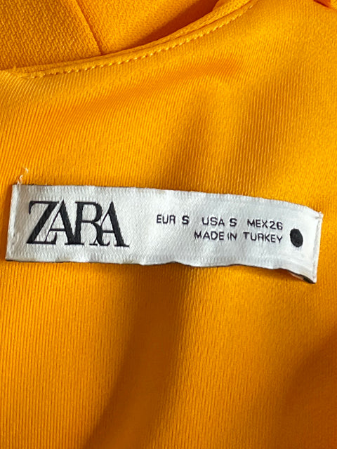 Vestido Zara Midi Drapeado Naranja-Talla S