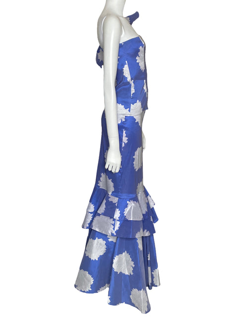 Set HossH Top+Falda Maxi Floral Azul-Talla 12